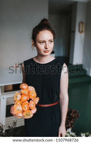 Similar – Image, Stock Photo Young smiling florist with a bouquet of ranunculus