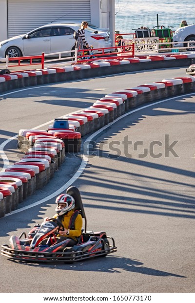 florya,istanbul,turkey-february
2,2020.Kart racing or karting is a variant of motorsport road
racing with open-wheel, four-wheeled vehicles known as go-karts or
shifter
karts.