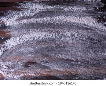 Flour Dusted On A Butcher Block.