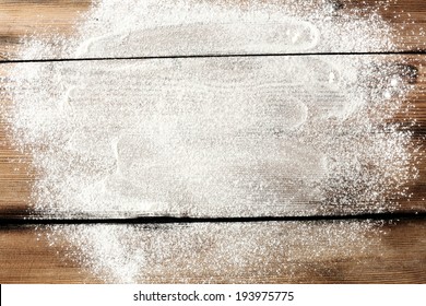 flour on dirty worn desk and space for your text 