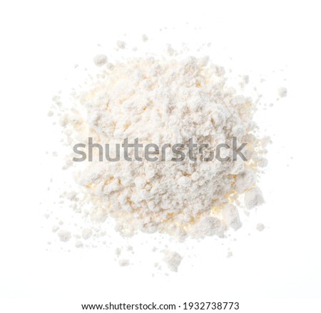 Flour placed on a white background. View from above.