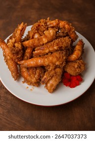 Flour-Fried Shrimp Menu On Wooden Table 