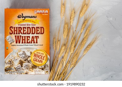 Flourtown, PA - Feb. 18, 2021: Wegmans Frosted Bite Size Shredded Wheat Is Made With Whole Grain And No Artificial Colors, Flavors Or Preservatives.