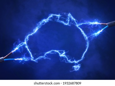 Flow of energy in the shape of Australia appears between a cut cable.(series)