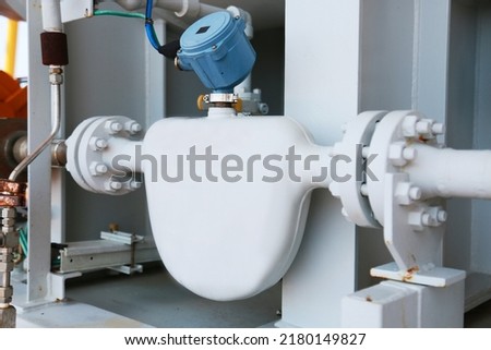Flow transmitter or Flow transducer equipment function and sent PLC logic to processor in oil and gas production process,Electronic device in oil and gas industry and equipment under maintenance mode.