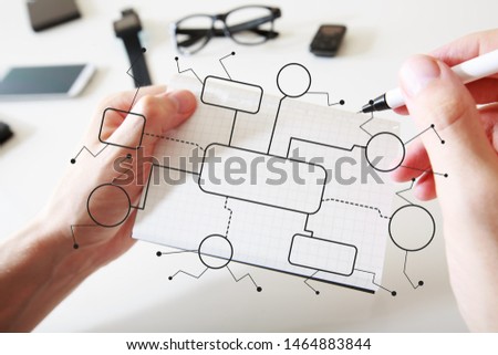 Flowchart with man writing in a notebook