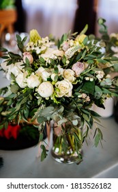 Flower Arrangement On The Holiday Table As A Decoration