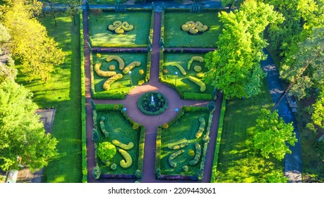 A Flower Bed In A Classic French Garden. Buchansky Central City Park. View From Above.