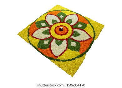 Flower Bed Decoration, (Athappookkalam) Seamless Floral Pattern Of Tropical Fresh Flowers On Onam Celebration Of Kerala , India. Indian Festival. Dt. 15-09-2019