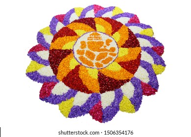 Flower Bed Decoration, (Athappookkalam) Seamless Floral Pattern Of Tropical Fresh Flowers On Onam Celebration Of Kerala , India. Indian Festival. Dt. 15-09-2019