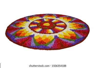 Flower Bed Decoration, (Athappookkalam) Seamless Floral Pattern Of Tropical Fresh Flowers On Onam Celebration Of Kerala , India. Indian Festival. Dt. 15-09-2019