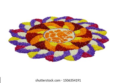 Flower Bed Decoration, (Athappookkalam) Seamless Floral Pattern Of Tropical Fresh Flowers On Onam Celebration Of Kerala , India. Indian Festival. Dt. 15-09-2019