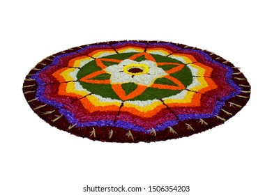 Flower Bed Decoration, (Athappookkalam) Seamless Floral Pattern Of Tropical Fresh Flowers On Onam Celebration Of Kerala , India. Indian Festival. Dt. 15-09-2019