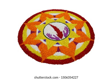 Flower Bed Decoration, (Athappookkalam) Seamless Floral Pattern Of Tropical Fresh Flowers On Onam Celebration Of Kerala , India. Indian Festival. Dt. 15-09-2019