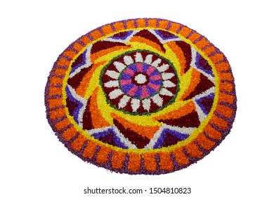 Flower Bed Decoration, Seamless Floral Pattern Of Tropical Fresh Flowers On Onam Celebration Of Kerala, India. Indian Festival. Dt. 15-09-2019