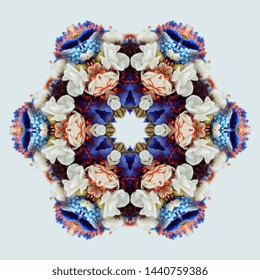 Flower bouquet mandala isolated on white background. Kaleidoscope effect. - Powered by Shutterstock