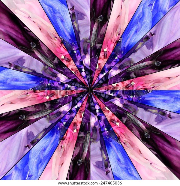 Flower\
Center Symmetric Collage Made of Collection of Cornflowers. Pieces\
are Seamlesly Divided into Symmetric\
pieces.