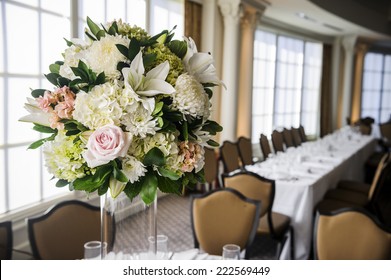 A Flower Centerpiece On A Table 