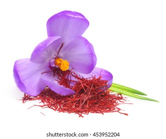 Flower Crocus And Dried Saffron Spice