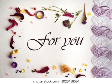 
Flower Frame Of Dried Flowers, Inscription 