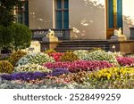 flower garden at the palace with lion sculptures, St. Petersburg, Pavlovsk