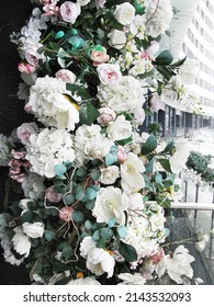 Flower Garlands At The Flower Shop Door In The Winter City