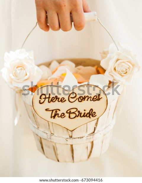 here comes the bride flower basket