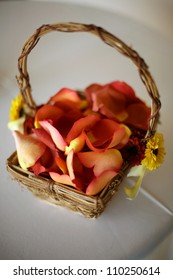 Flower Girl Wedding Basket With Rose Petals