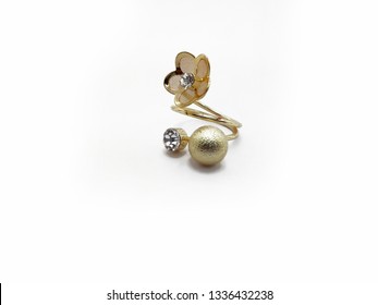 Flower Gold Dimond Ring Isolated On White Background