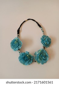 Flower Hair Ribbon, Blue Color Made Of Cloth