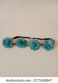 Flower Hair Ribbon,blue Color Made Of Cloth