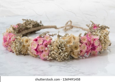 Flower Headband On White Marble Background