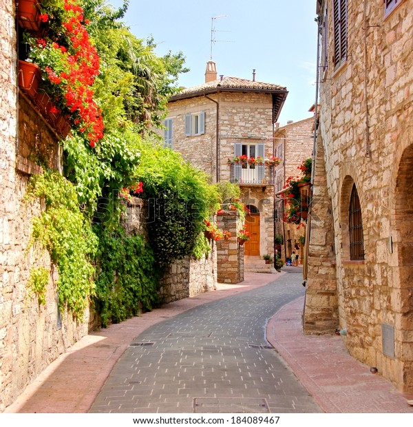 Flower Lined Street Town Assisi Italy Stock Photo (Edit Now) 184089467