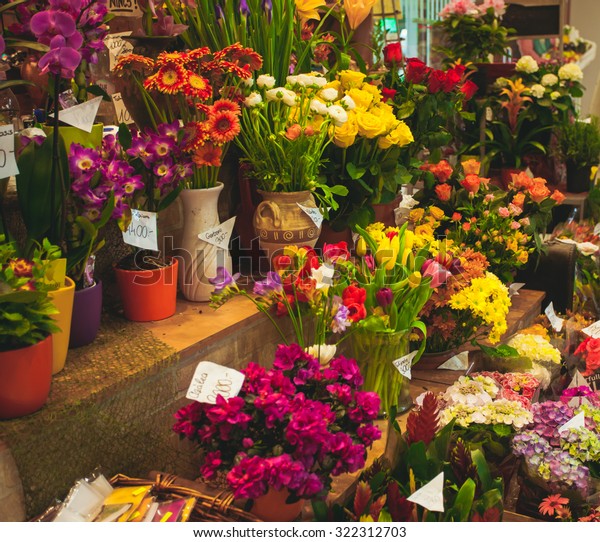 Flower Market Beautiful Fresh Flowers Vases Stock Photo Edit Now