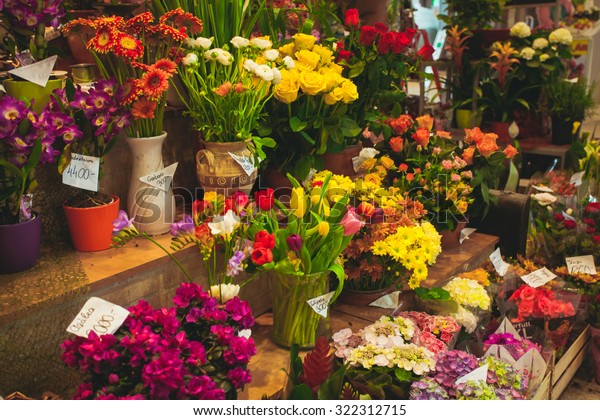 Flower Market Beautiful Fresh Flowers Vases Stock Photo Edit Now