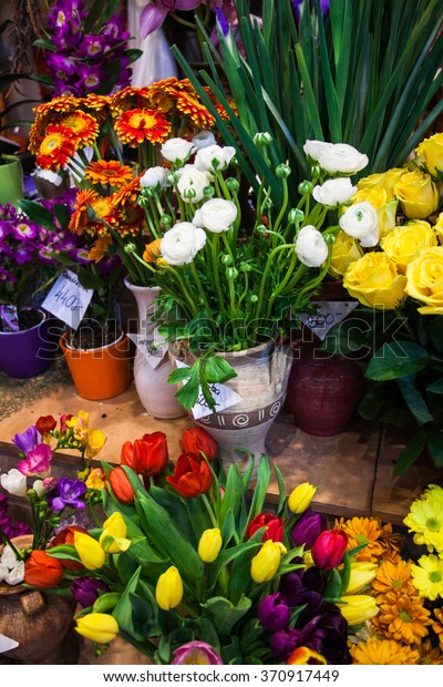 Flower Market Beautiful Fresh Flowers Vases Stock Photo Edit Now