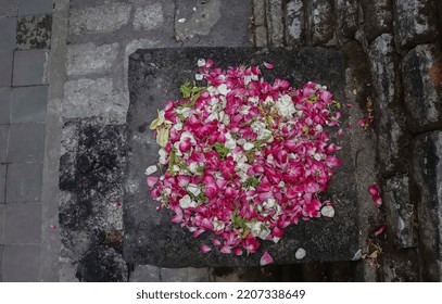 Flower Offerings That Are On A Stone As An Offering To Ancestors Are Javanese Culture