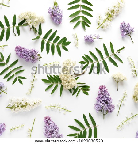 flower pattern background of lilac top view, flat lay. concept spring, summer, Mother's Day holiday, March 8. Composition of flowers.Floral abstract background.