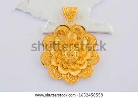 Flower Petal Golden Pendent front view isolated in white background