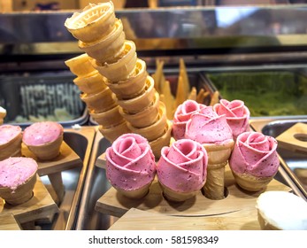 Flower Petal Shape Icecreams In Display