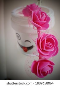 Flower Pot With Emoji. Pink Flowers. Hairband