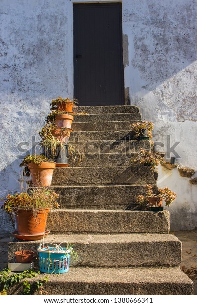 Flower Pots On Outdoor Stairs Close Stock Photo Edit Now 1380666341