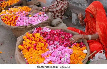 Flower Seller In Indian Market