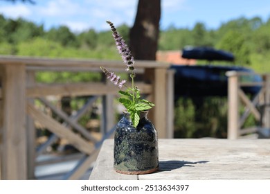 A flower at a table 