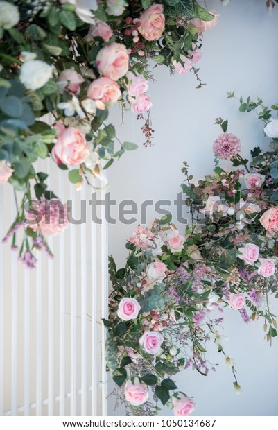 Flower Texture White Curtain Background Wedding Stock Photo Edit