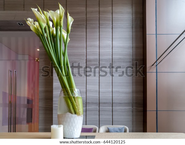 Flower Vase Candle On Table Modern Stock Photo Edit Now 644120125