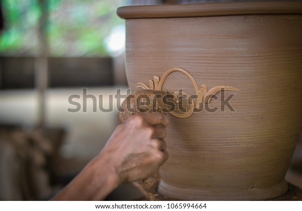 Flower Vase Made Clay Being Decorated Stock Photo Edit Now