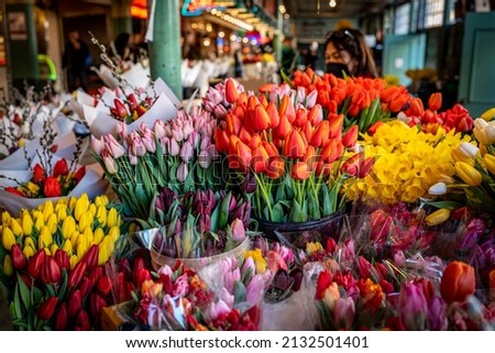Flower vendor as Pike Place Market in Seattle