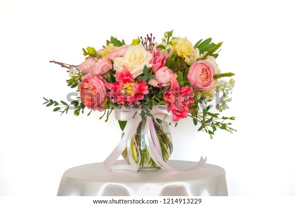 Flowers Arrangement Variety Kind Flowers Glass Stock Photo Edit