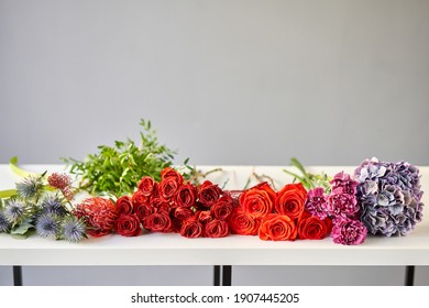 Flowers Bunch, Set For Home. Fresh Cut Flowers For Decoration Home. European Floral Shop. Delivery Fresh Cut Flower.